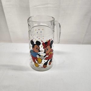 Rare BEX Disney Mickey and Minnie Mouse Glass Pitcher Made In France Heavy